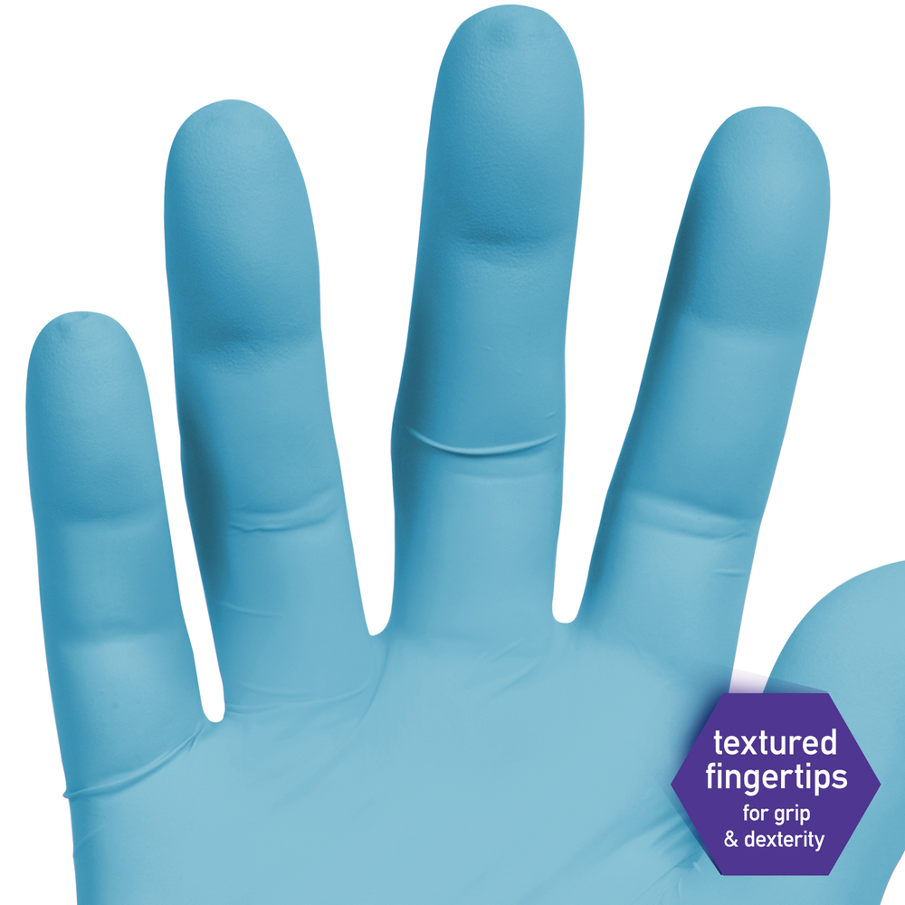 Kimberly-Clark™  Textured Blue Nitrile Gloves (53102), 6 Mil, Ambidextrous, 9.5”, Medium, 100 / Box, 10 Boxes, 1,000 Gloves / Case - 53102