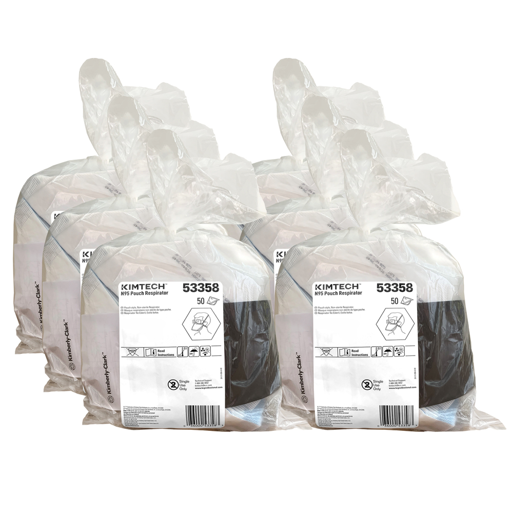 Respirateur à poche Kimtech™ N95 (53358), approuvé par le NIOSH, fabriqué aux États-Unis, taille régulière, 50 respirateurs/sac, 6 sacs/caisse, 300 respirateurs/caisse - 53358