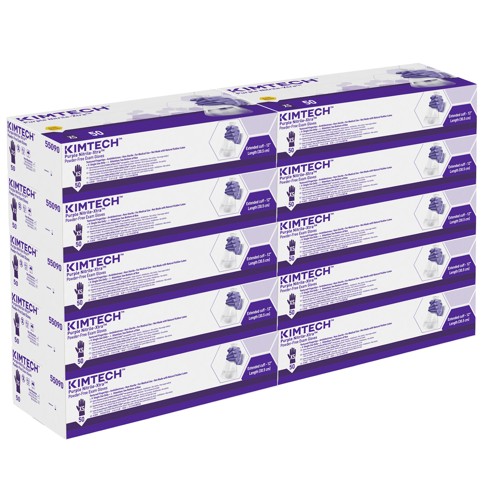 Gants d’examen Kimberly-Clark Purple Nitrile-Xtra (50690), 5,9 mil, ambidextres, 12 po, TP, 50 gants en nitrile/boîte, 10 boîtes/caisse, 500/caisse - 55090