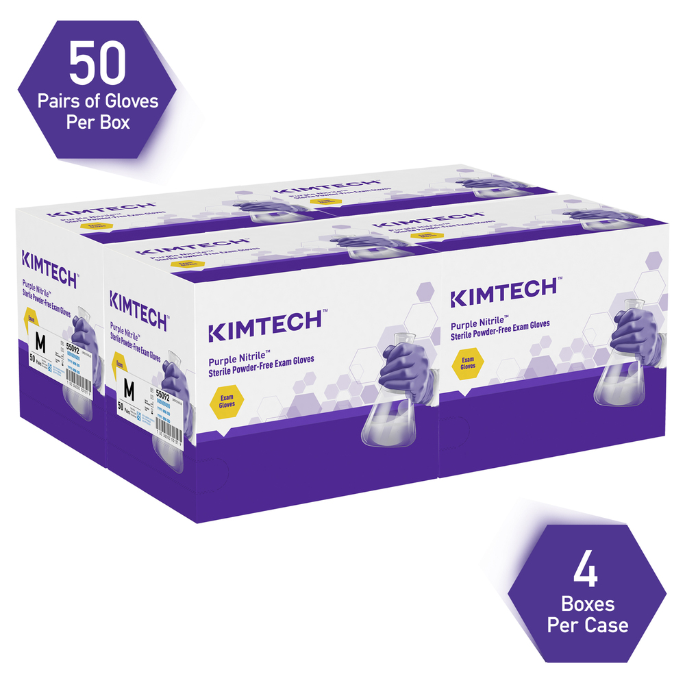 Kimberly-Clark™ Purple Nitrile™  Sterile Exam Gloves (55092), 5.9 Mil, AQL 1.0, Ambidextrous, 9.5”, Medium, 50 Pairs / Box, 4 Boxes / Case, 200 Pairs / Case - 55092