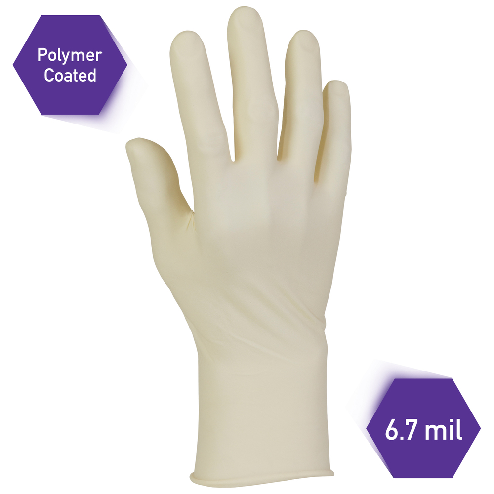Kimberly-Clark™  PFE Latex Exam Gloves (57110), 6.3 Mil, Ambidextrous, 9.5”, Extra-Small, Natural Color, 100 / Box, 10 Boxes, 1,000 Gloves / Case - 57110