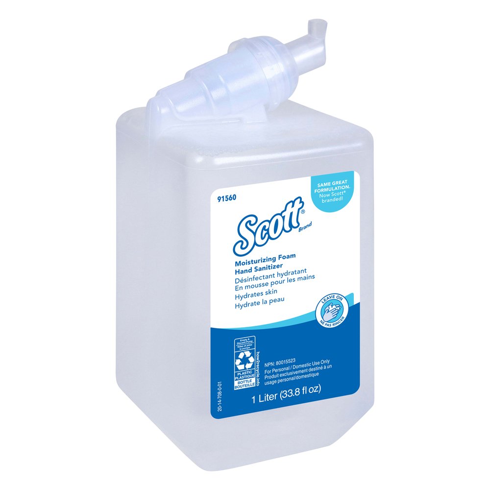 Désinfectant hydratant en mousse pour les mains Scott Pro, certifié E3 (91560), transparent, fragrance fraîche, 1 L, 6 unités/caisse - 91560