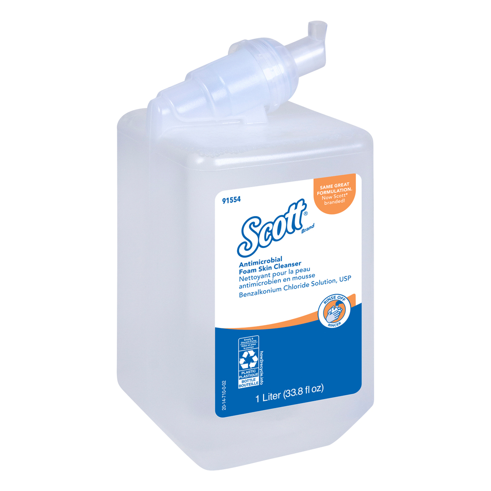Mousse nettoyante antimicrobienne pour la peau Scott Control, 0,1 % de chlore de benzalkonium (91554), savon transparent, non parfumé, 1 L, 6 paquets/caisse - 91554