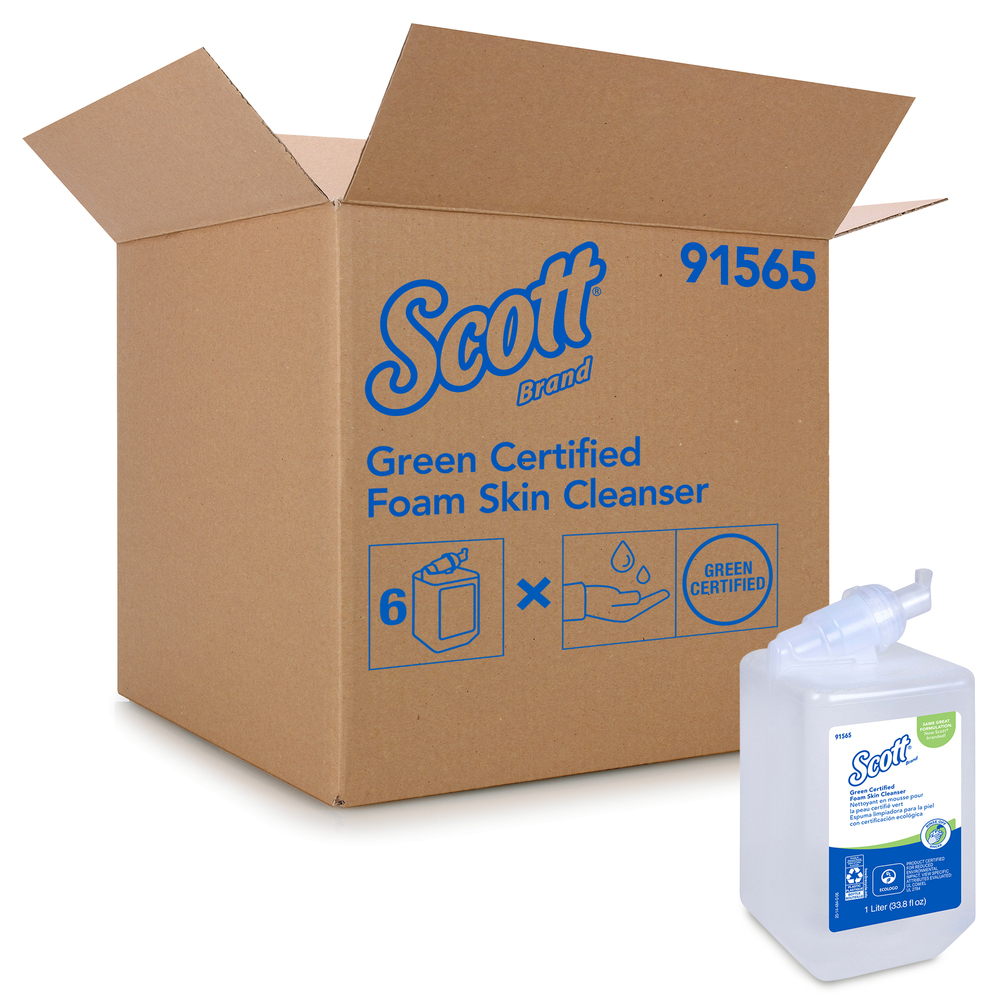Scott® Essential (formerly Kleenex) Green Certified Foaming Hand Soap (91565), Unscented, Clear, 1.0 L Bottles, 6 Units / Case - Same Kleenex® quality, now Scott® branded - 91565