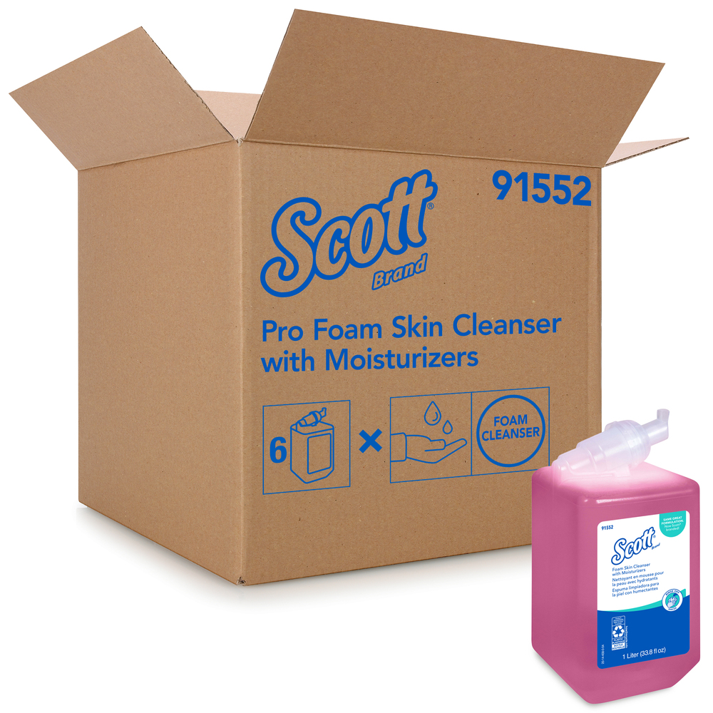 Savon liquide Scott Pro avec hydratants (91552), rose, fragrance florale, 1,0 L, 6 bouteilles/caisse – même qualité que Kleenex, maintenant de marque Scott