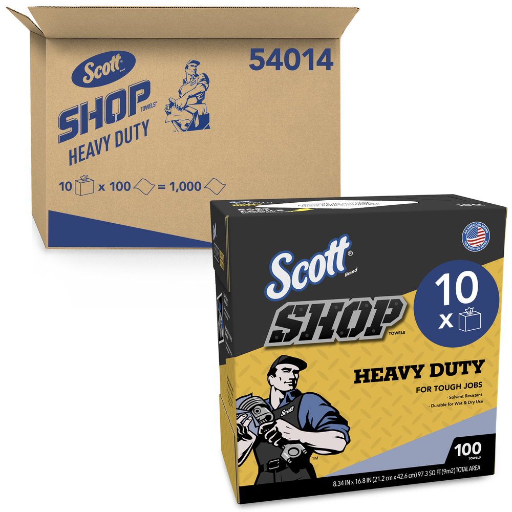 Scott® Shop Towels Heavy Duty™ (54014), Blue, 100 Towels/Box, 10 Boxes/Case, 1,000 Towels/Case - 54014