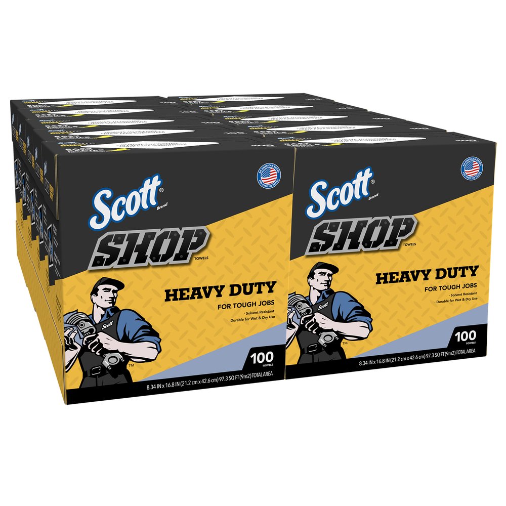 Scott® Shop Towels Heavy Duty™ (54014), Blue, 100 Towels/Box, 10 Boxes/Case, 1,000 Towels/Case - 54014