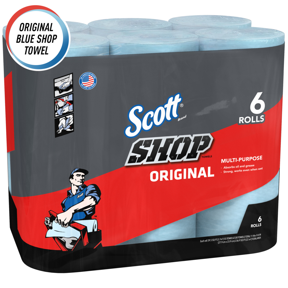 Scott® Shop Towels Original (75180), Blue, 55 Towels/Standard Roll, 24 Rolls/Case (4 Bundles of 6 Rolls), 1,320 Towels/Case - 75180