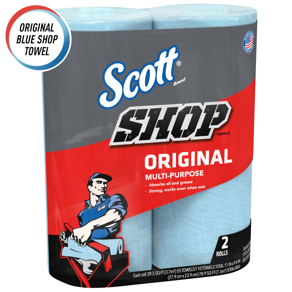 Scott® Shop Towels Original (75040), Blue, 55 Towels/Standard Roll, 24 Rolls/Case, 1,320 Towels/Case - 75040