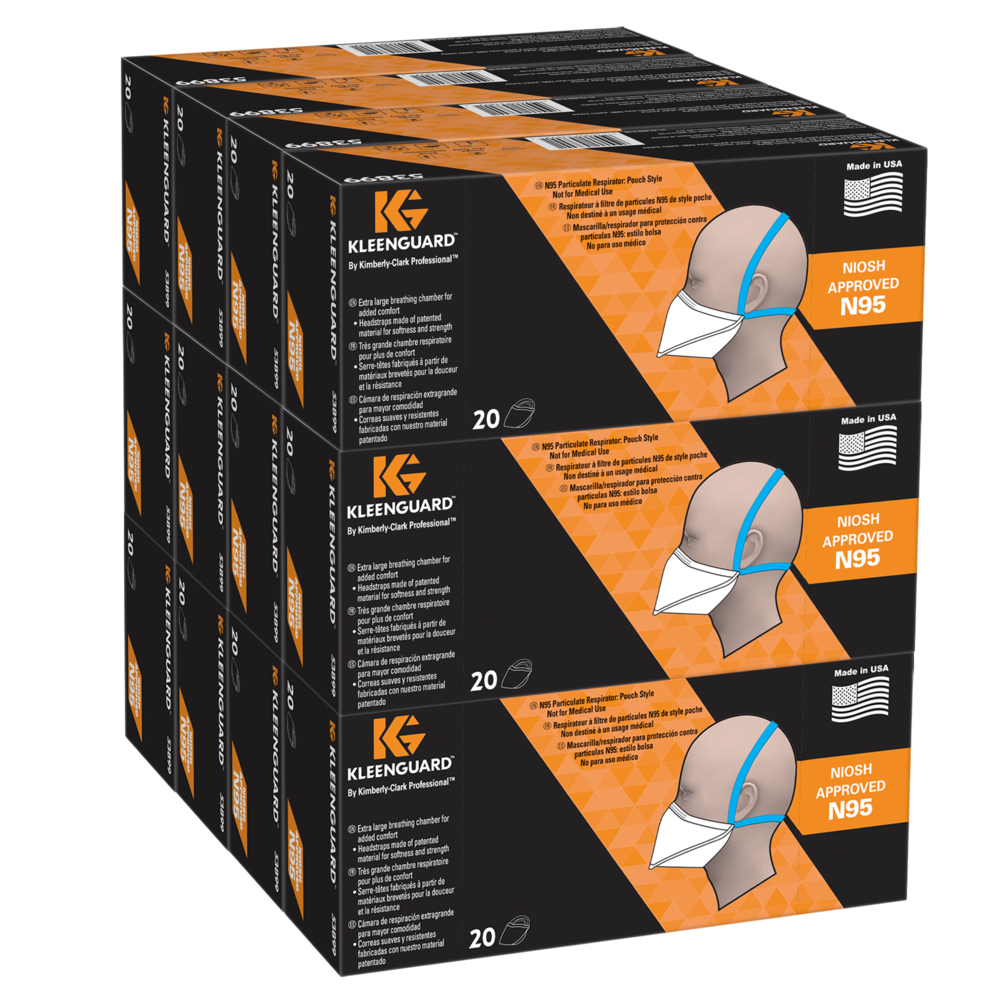 Respirateur à filtre de particules N95 KleenGuard™ : style poche (53899), approuvé par le NIOSH, fabriqué aux États-Unis, format régulier, 20 respirateurs/boîte, 12 boîtes/caisse, 240 respirateurs/caisse - 53899