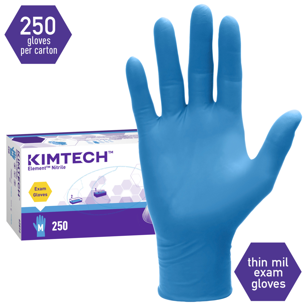 Kimtech™  Element™ Nitrile Exam Gloves (62872), Thin Mil, 3.2 Mil, Ambidextrous, 9.0”, M, 250 / Box, 10 Boxes, 2,500 Gloves / Case - 62872