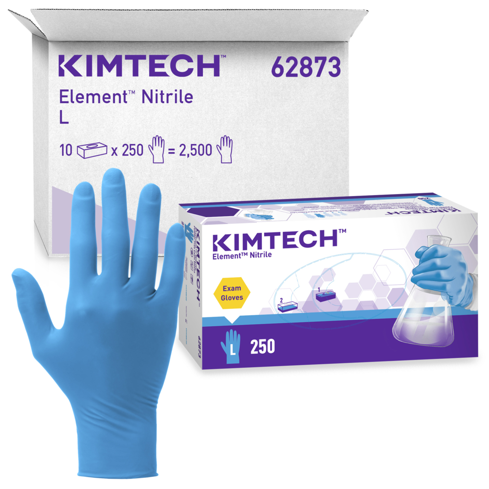 Kimtech™  Element™ Nitrile Exam Gloves (62873), Thin Mil, 3.2 Mil, Ambidextrous, 9.0”, L, 250 / Box, 10 Boxes, 2,500 Gloves / Case - 62873