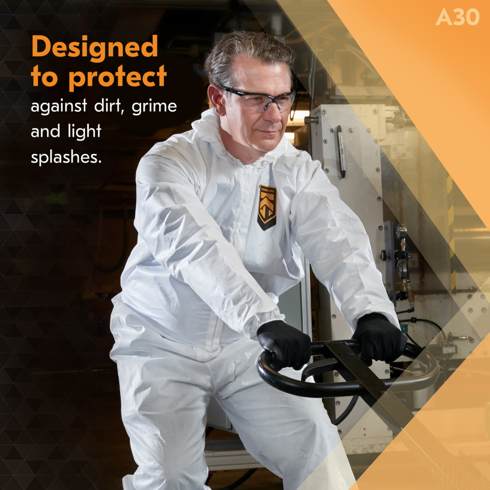 KleenGuard™ A30 Breathable Splash and Particle Protection Coveralls (46115), REFLEX Design, Hood, Zip Front, Elastic Wrists & Ankles (EWA), White, 2XL, 25 / Case - 46115
