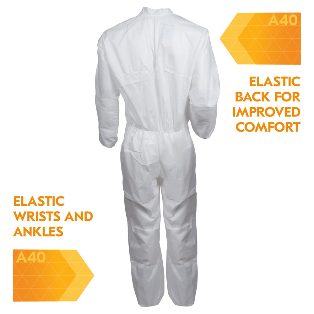KleenGuard™A40 Liquid and Particle Protection Coveralls, REFLEX Design, Zip Front, White, Large, 25 Coveralls / Case - 44303