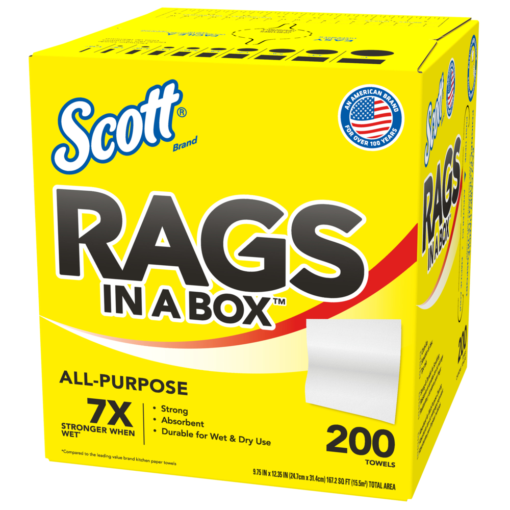 Scott Rags In A Box (75240), blancs, 200 chiffons d’atelier/boîte, 8 boîtes/caisse - 75260
