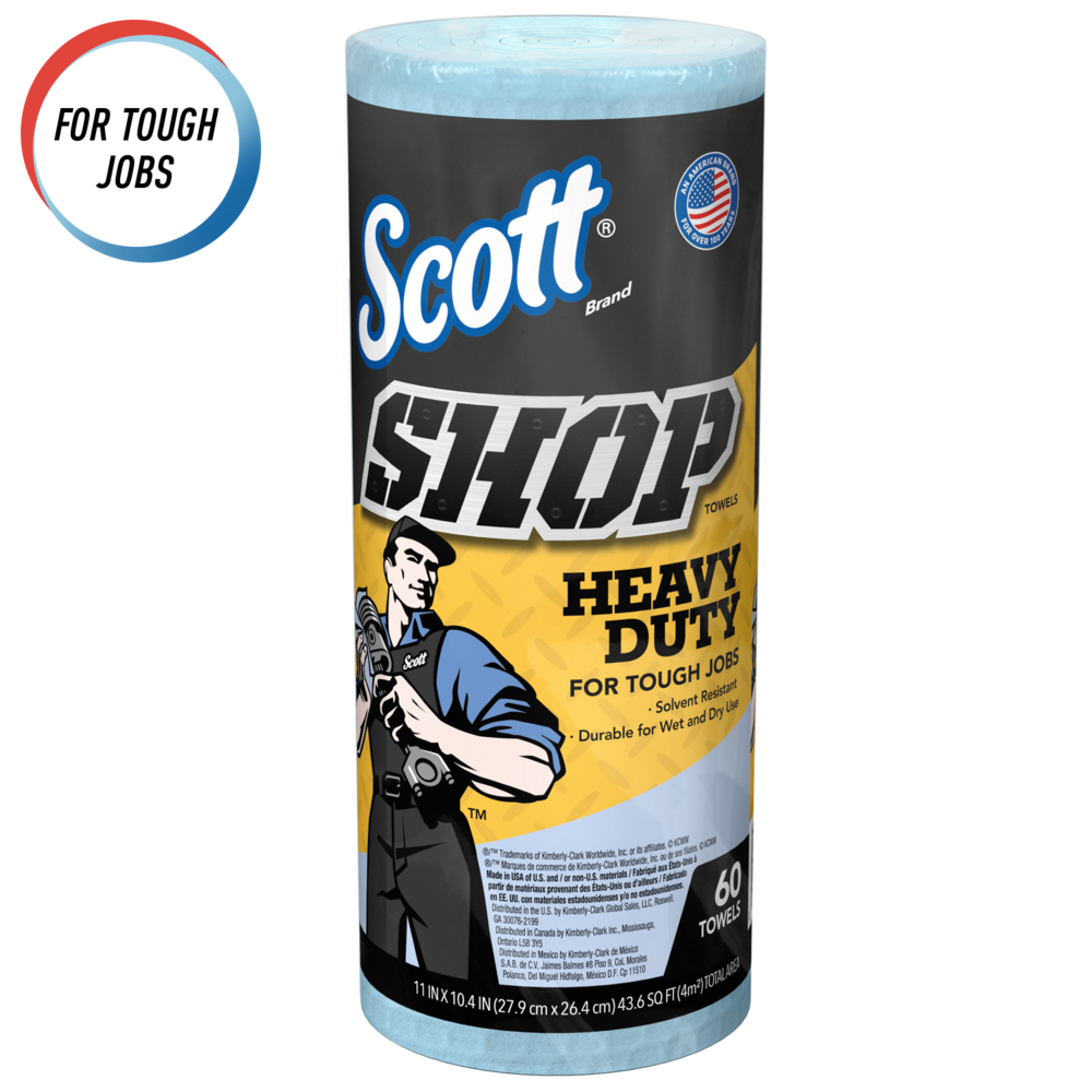 Scott® Shop Towels Heavy Duty™ (32992), Blue Shop Towels for Solvents & Heavy-Duty Jobs, 60 Towels/Roll, 12 Rolls, 720 Towels/Case - 32992