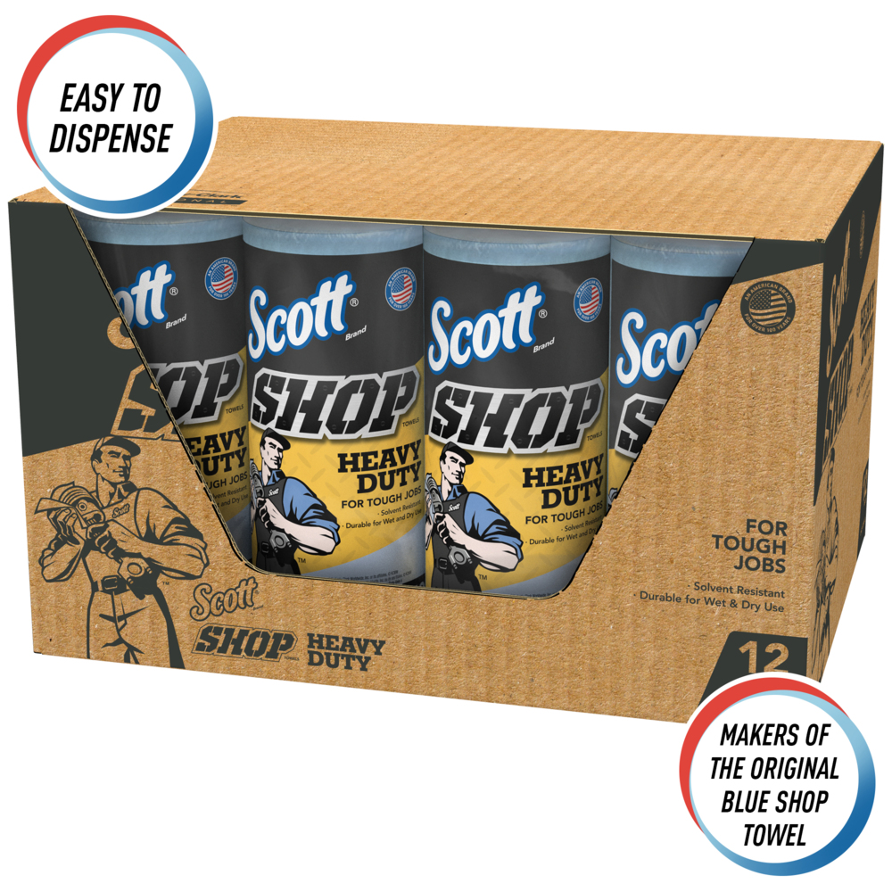 Scott® Shop Towels Heavy Duty™ (32992), Blue Shop Towels for Solvents & Heavy-Duty Jobs, 60 Towels/Roll, 12 Rolls, 720 Towels/Case - 32992