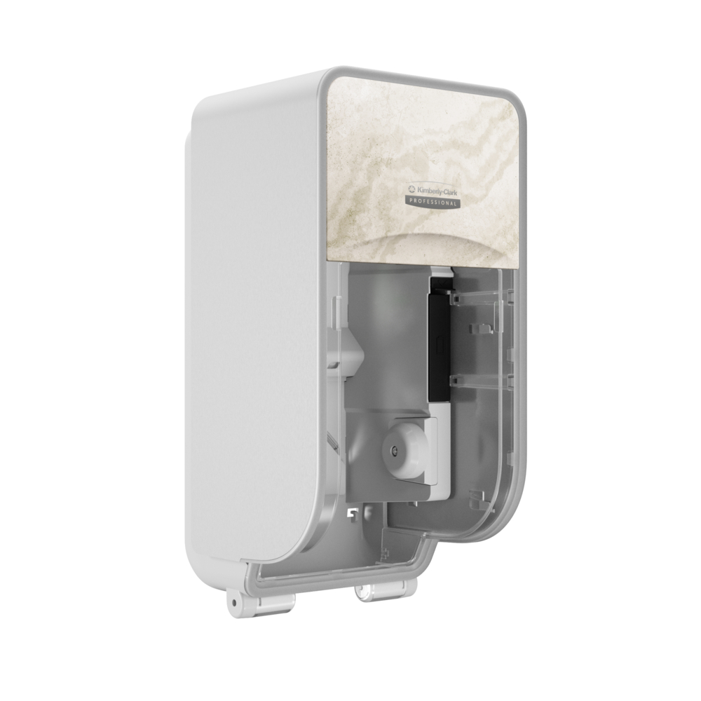 Kimberly-Clark Professional™ ICON™ Coreless Standard Roll Toilet Paper Dispenser 2 Roll Vertical (58741), with Warm Marble Design Faceplate; 1 Dispenser and Faceplate per Case - 58741