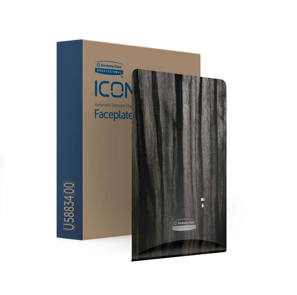 Plaque de revêtement ICON™ de Kimberly-Clark Professional (58834), au motif de grain de bois d’ébène, pour distributrice automatique de savon et de désinfectant; une plaque de revêtement par caisse - 58834