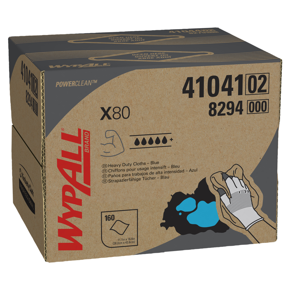 Lingettes réutilisables Wypall X80 (41041), format de boîte BRAG de chiffons à utilisation prolongée, bleues, 160 feuilles/boîte; 1 boîte/caisse