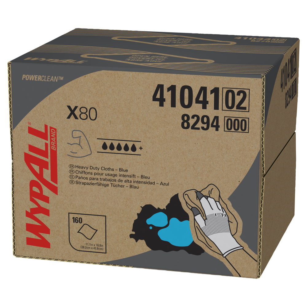 Lingettes réutilisables Wypall X80 (41041), format de boîte BRAG de chiffons à utilisation prolongée, bleues, 160 feuilles/boîte; 1 boîte/caisse - 41041
