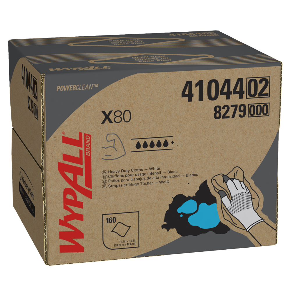 Lingettes réutilisables Wypall X80 (41044), format de boîte BRAG de chiffons à utilisation prolongée, blanches, 160 feuilles/boîte; 1 boîte/caisse - 41044