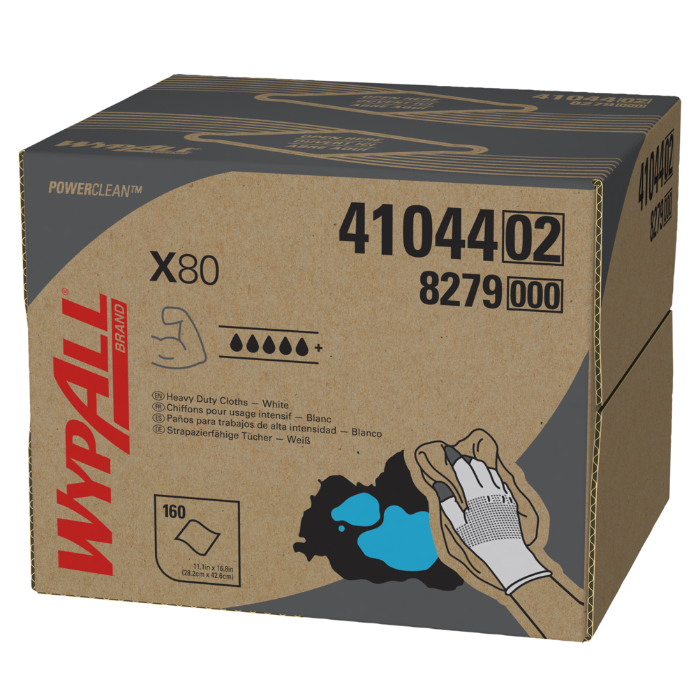 Lingettes réutilisables Wypall X80 (41044), format de boîte BRAG de chiffons à utilisation prolongée, blanches, 160 feuilles/boîte; 1 boîte/caisse - 41044