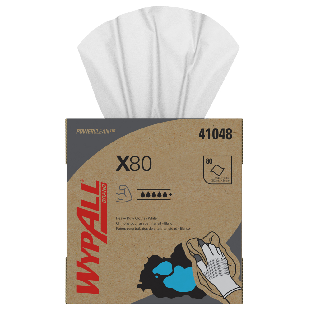 Lingettes réutilisables Wypall X80 (41048), format boîte Pop-Up de chiffons à usage prolongé, blanches, 80 feuilles/boîte; 5 boîtes/caisse; 400 feuilles/caisse - 41048