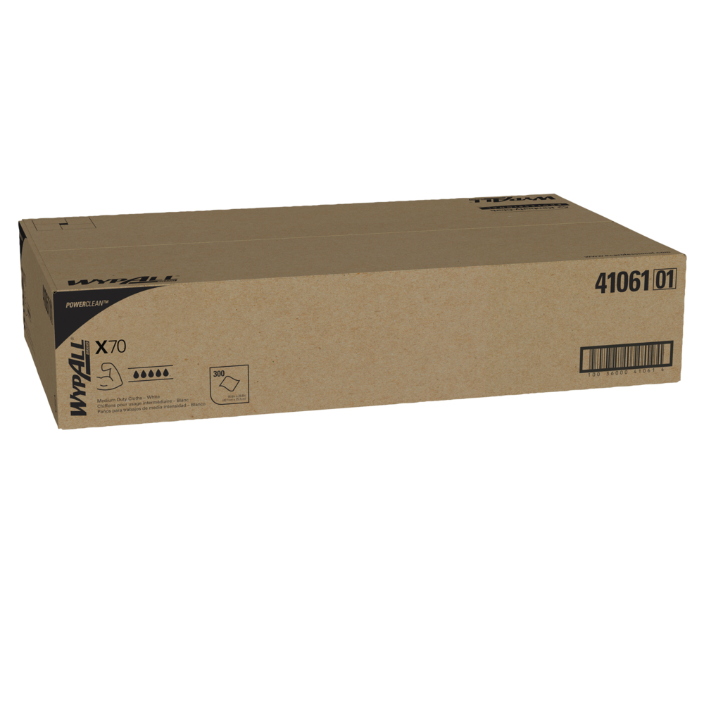 Lingettes réutilisables à usage prolongé X70 de WypAll (41061), boîte à feulles planes, performance longue durée, blanches, 1 boîte, 300 feuilles - 41061