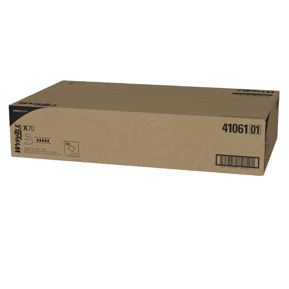 Lingettes réutilisables à usage prolongé X70 de WypAll (41061), boîte à feulles planes, performance longue durée, blanches, 1 boîte, 300 feuilles - 41061