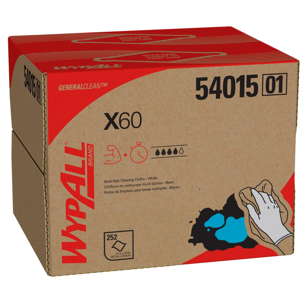 Chiffons réutilisables Wypall X60 (54015) en boîte Brag, blancs, 252 feuilles/boîte, 1 boîte/caisse