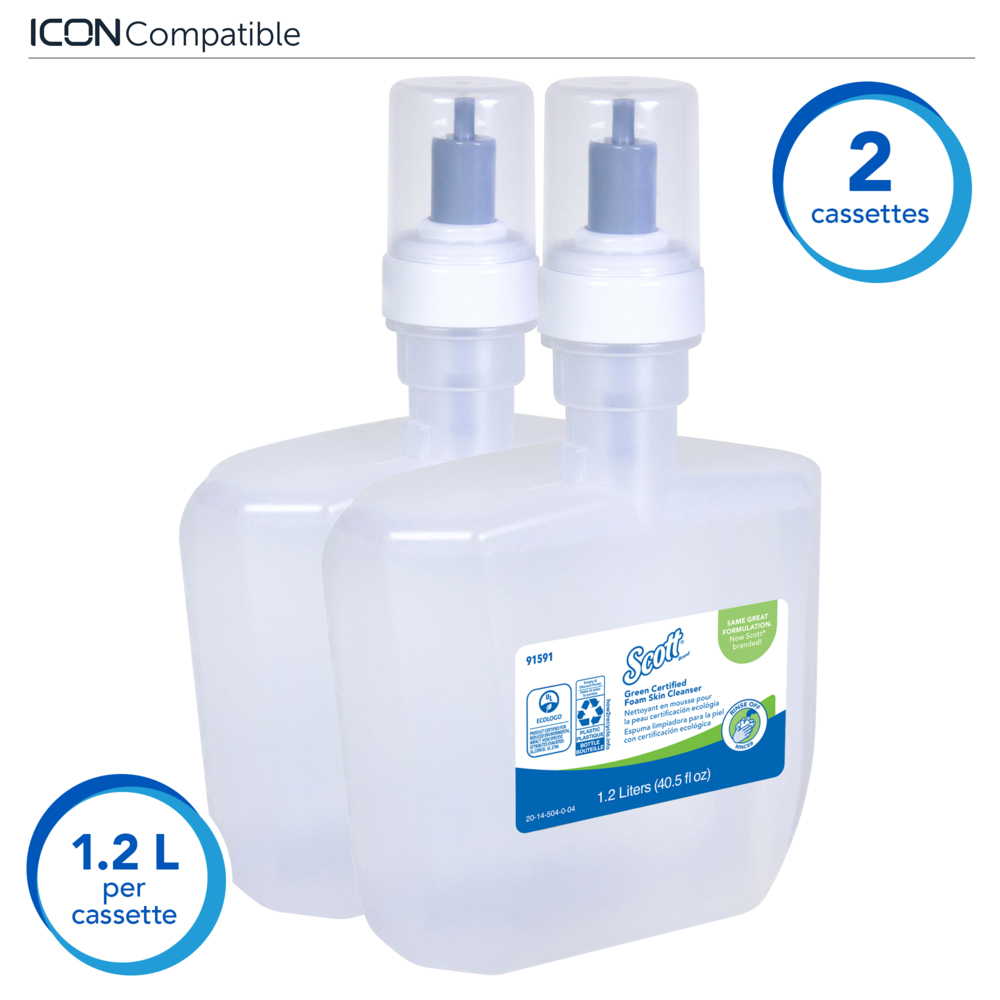 Scott® Essential Green Certified Foaming Hand Soap (91591), Clear, Unscented, 1.2 L Bottles, 2 Bottles / Cases - 91591