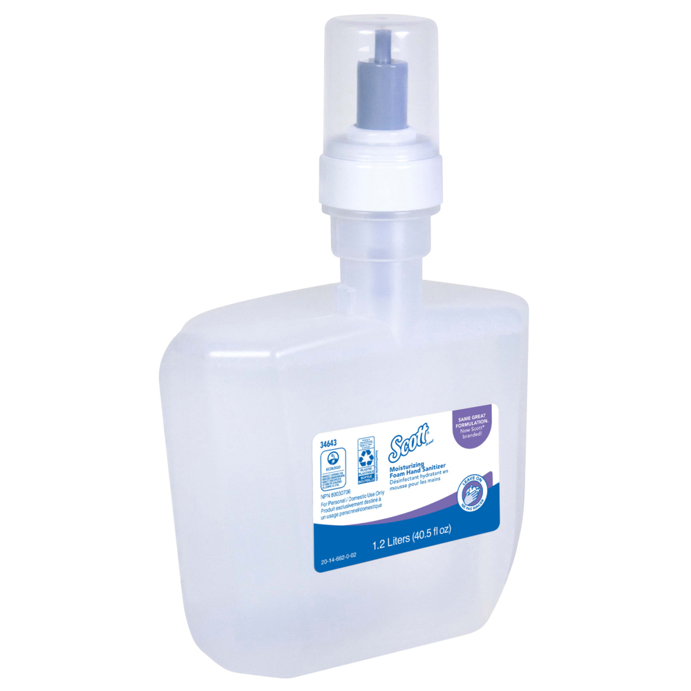 Désinfectant ultra hydratant en mousse pour les mains Scott® Control, Ecologo, certifié E3 par NSF (34643), transparent, non parfumé, 1,2 l, 2 bouteilles/caisse - 34643