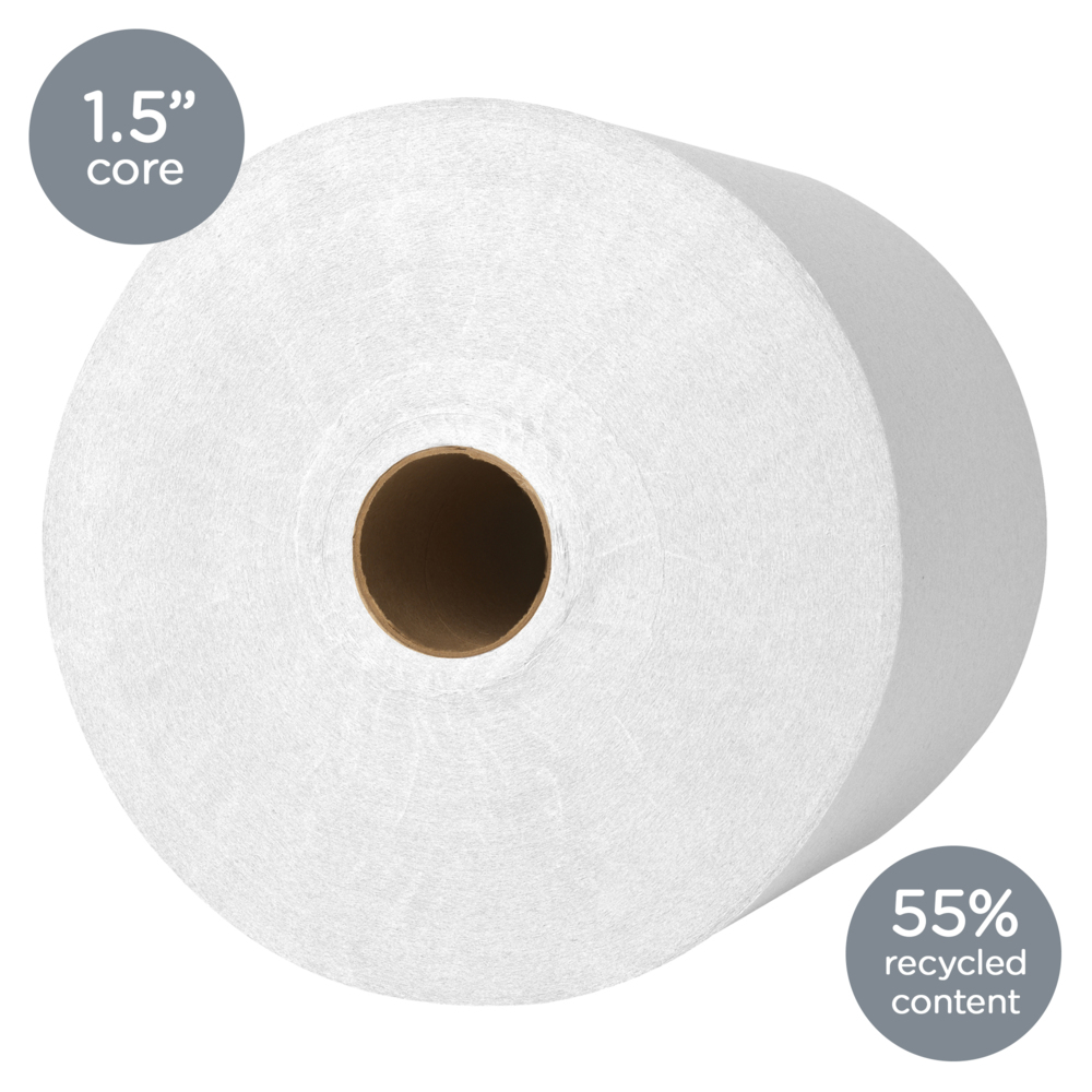 Kleenex® Hard Roll Paper Towels (01080) with Premium Absorbency Pockets, 1.5" Core, White, 425'/Roll, 12 Rolls/Case, 5,100'/Case - 01080