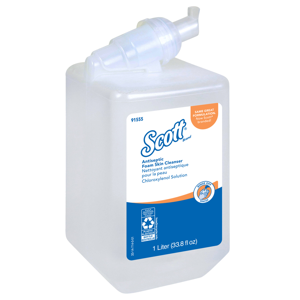 Scott® Control Anitseptic Foam Skin Cleanser, 1.75% PCMX, NSF E-2 Rated (91555), Clear, Unscented Soap, 1.0 L, 6 Packages / Case - 91555