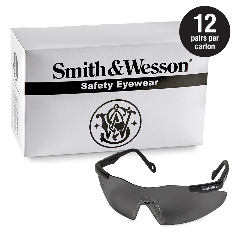 Smith & Wesson® Safety Glasses (19823), Magnum 3G Safety Eyewear, Smoke Lenses with Black Frame, 12 Units / Case - 19823