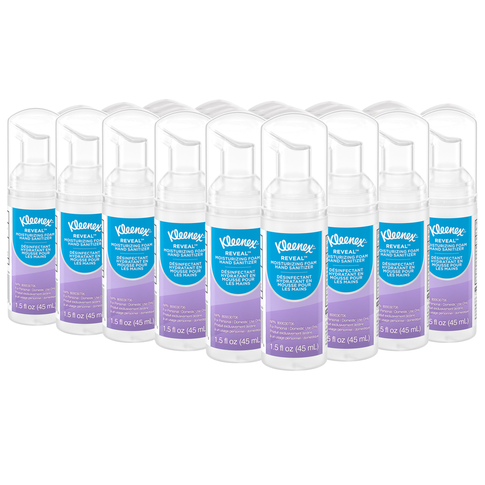 Kleenex® Reveal Ultra Moisturizing Foam Hand Sanitizer, NSF E-3 Rated (34604), Clear, Unscented, 1.5 oz. Pump Bottles, 24 Bottles / Case - 34604