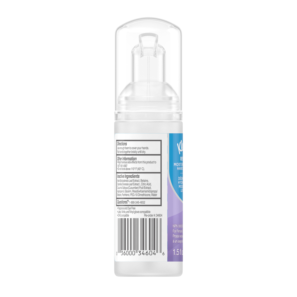 Kleenex® Reveal Ultra Moisturizing Foam Hand Sanitizer, NSF E-3 Rated (34604), Clear, Unscented, 1.5 oz. Pump Bottles, 24 Bottles / Case - 34604