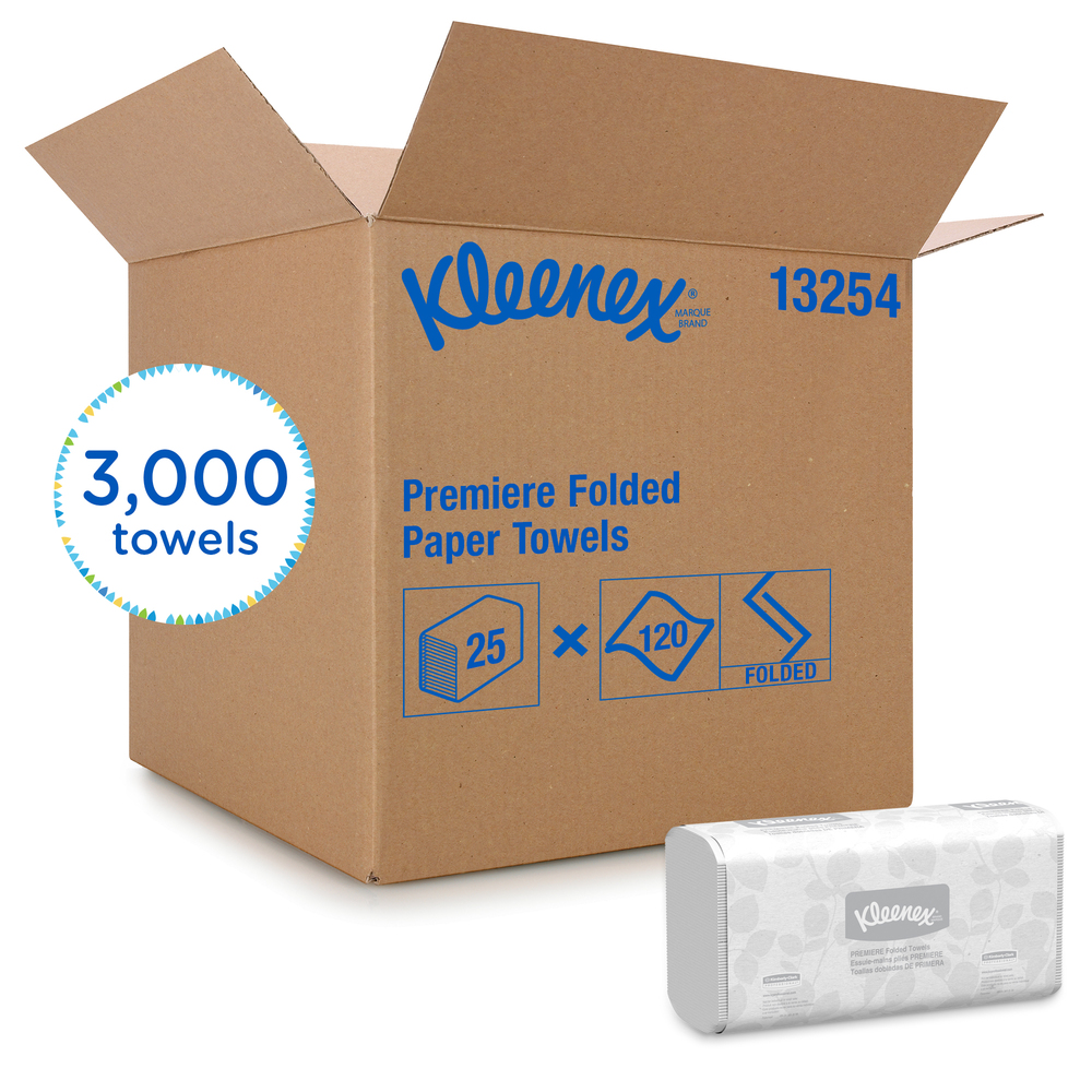 Kleenex® Scottfold Multifold Paper Towels (13254) with Fast-Drying Absorbency Pockets, White, 25 Packs / Case, 120 Trifold Towels / Pack, 3,000 Towels / Case - 13254